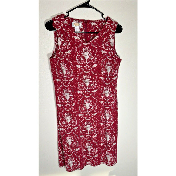 Talbots Petite 8 Red Paisley Sleeveless V Neck Zipper Sheath Dress - Picture 1 of 10